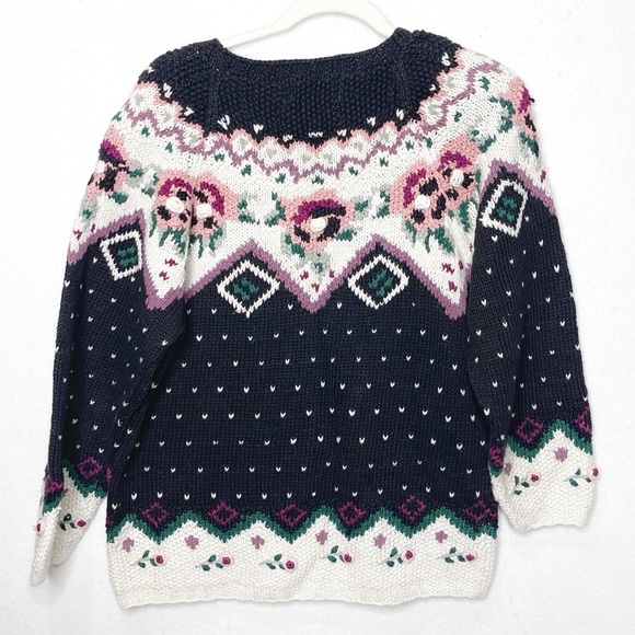 Cullinane Vtg 80s Grandma Floral Cottagecore Sweater Hand-Knit Medium Coquette - Picture 2 of 7